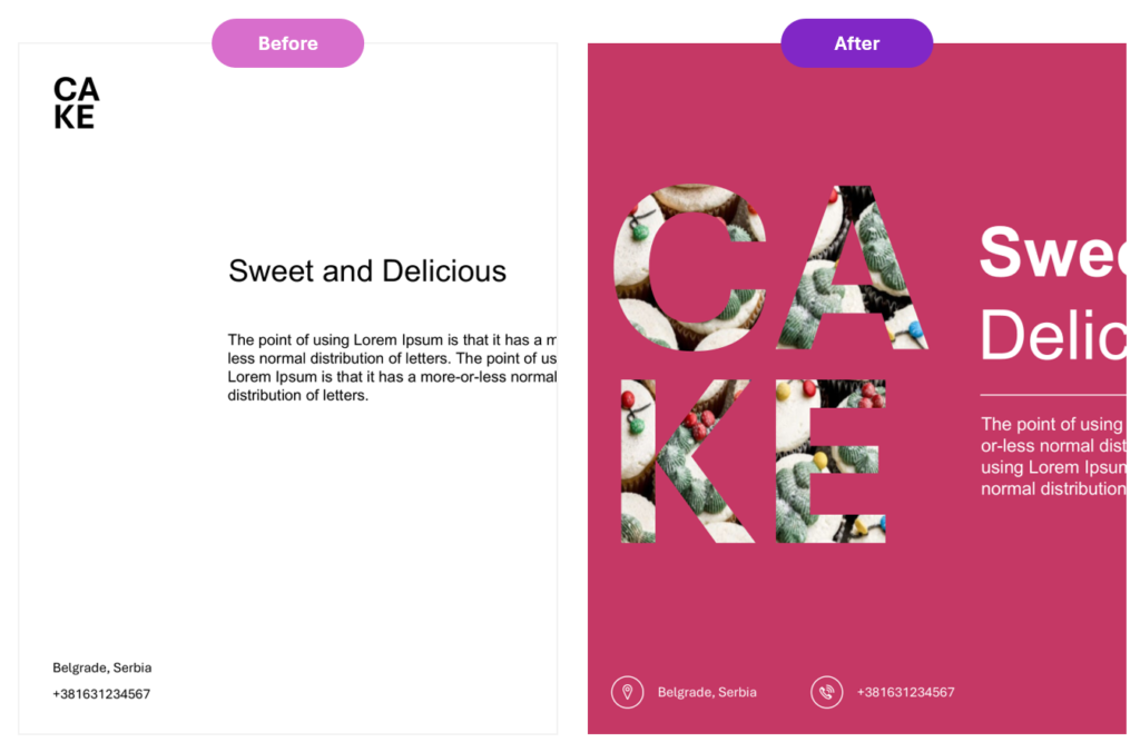 A side-by-side comparison of a presentation slide before and after enhancement, illustrating how design improvements, such as layout adjustments and added visuals, elevate the overall impact and clarity.