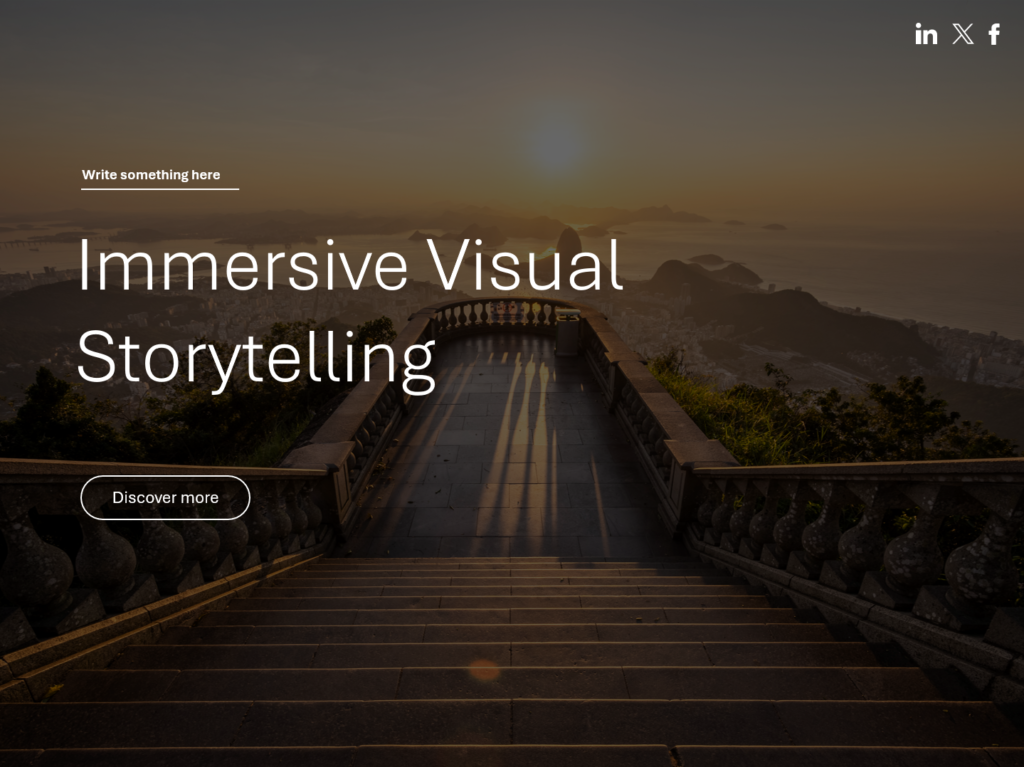 Dynamic slide featuring visual and creative typography, with the title Immersive Visual Storytelling set against a bold, engaging design that evokes a sense of narrative depth.